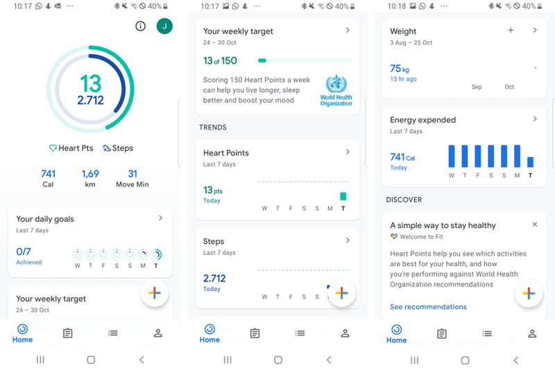 Man sieht die Google Fit App.